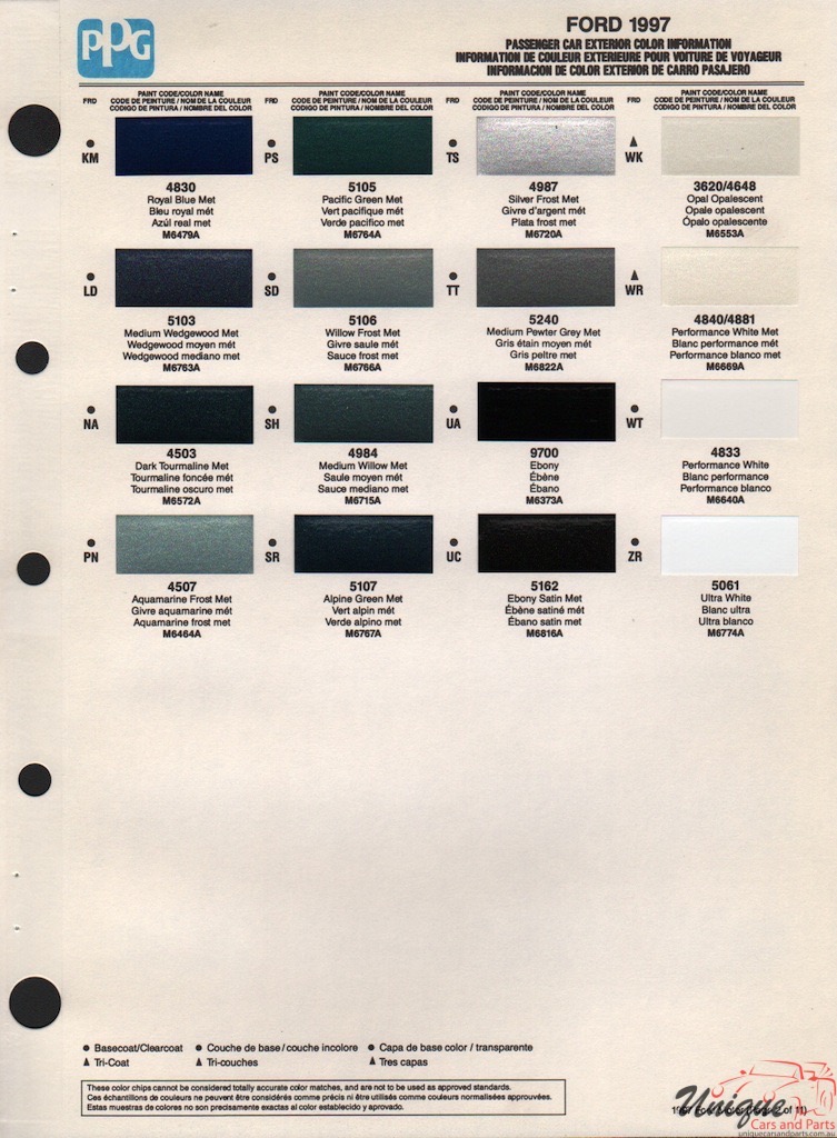 1997 Ford Paint Charts PPG 2